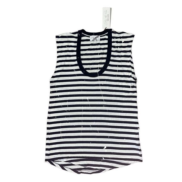 NWT Feel The Piece Terre Jacobs Navy Striped T-shirt Top Paint Accents SZ XS/S - Picture 9 of 9